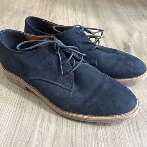 H&M Derby Shoes Mens Size 10.5 Navy Blue Faux Suede Lace Up Oxford Dress Shoes